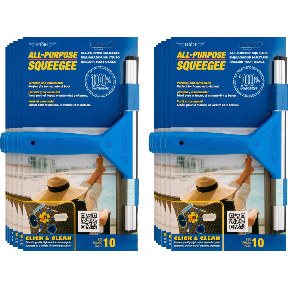 ETO17010CT - 10" squeegee features a streak-free blade to leave surfaces glistening without any smears or smudges. High-impact handle utilizes a click-lock system for quick use with a separate handle (sold separately). Lightweight design allows easy maneuverability for efficient cleaning with minimal fatigue.
