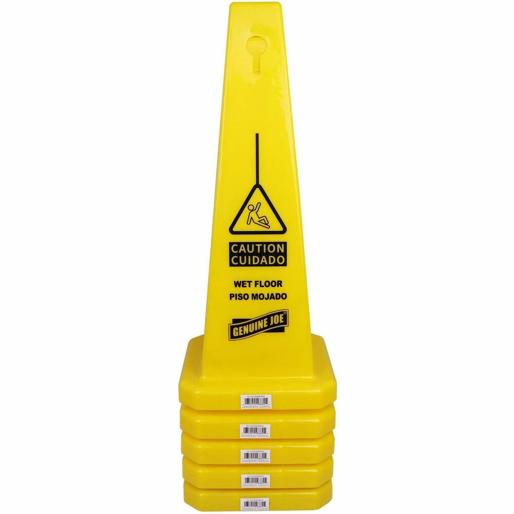 GJO58880CT - Warn others to proceed with caution with this highly visible, bright yellow, four-sided safety cone. All four sides contain the warning message in English, Spanish and ANSI symbols for effective communication to broad audiences. The cone's shape allows efficient stacking when not in use. Safety cone is made of tough polypropylene to withstand use in harsh industrial environments.