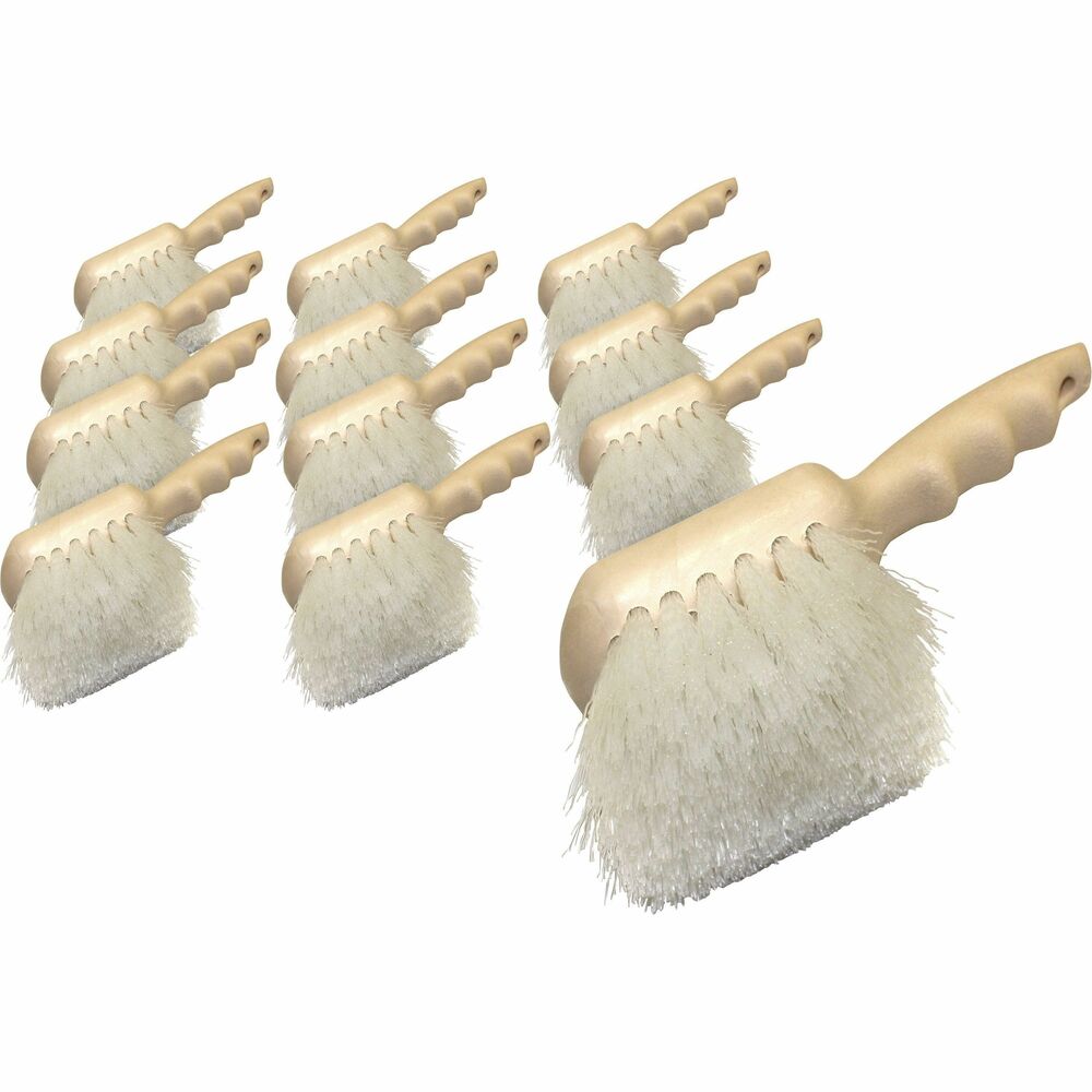 GJO98215CT - This Nylon Utility Brush features silky, flexible synthetic fiber with superior abrasion-resistance. The fibers are also heat-resistant. Brush stands up to common cleaners, detergents, acids or alkalis, and has excellent water-retention. It does not mat or hold odors. Eyelet in the easy-to-grip, 9" handle allows easy hanging. Structural foam block offers a reliable construction. Brush is recommended for general cleaning in foodservice and institutional environments.