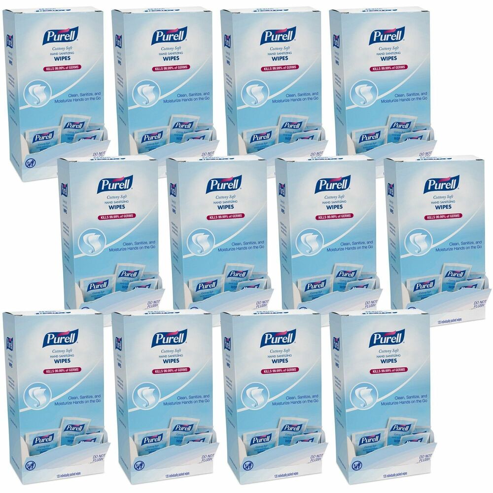 GOJ902712CT - Clean, sanitize and moisturize hands on-the-go with PURELL Cottony Soft Sanitizing Wipes. Thick wipes are textured for better cleaning. 62 percent ethyl alcohol formula kills 99.99 percent of most common germs that may make you sick. Moisturizers, Vitamins A and E and aloe help maintain healthy skin. Individually wrapped wipes are convenient and easy to use in offices, restaurants, healthcare facilities or anywhere else germs might be.