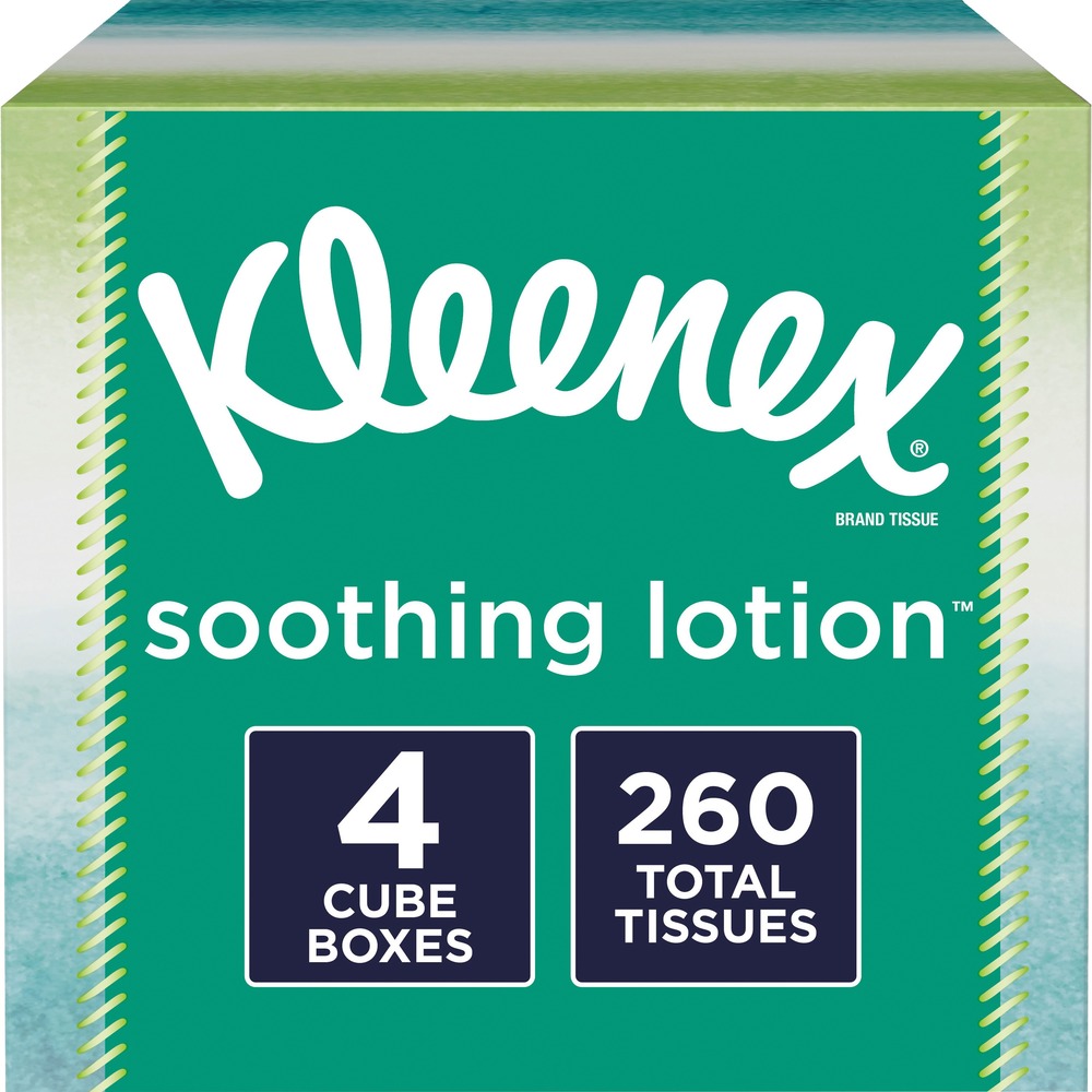 Kleenex Soothing Lotion Tissues - 3 Ply - 8.20" Width x 8.40" Length - White - 65/Box - 4 / Pack