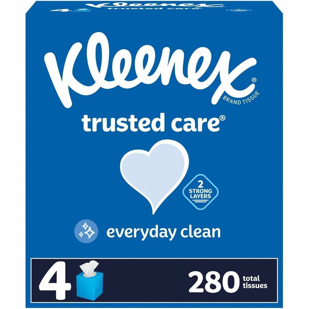 KCC50184 - Kleenex Trusted Care Everyday Tissues provide just the right balance of softness, strength and absorbency. Two-ply tissues are thick and absorbent to lock in moisture. Tissues boxes come in a variety of colors and designs that blend beautifully into your home decor. Design may not match image shown.