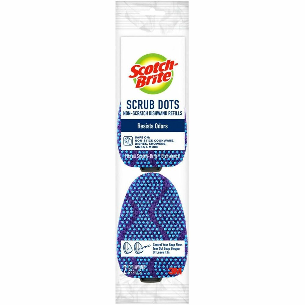 MMM48727CT - Nonscratch refill for Scotch-Brite Scrub Dots Dishwand features innovative Scotch-Brite Scrub Dots to help you power through the toughest messes without trapping food. Eliminate the toughest, baked-on messes with a scrub sponge that scrubs fast and stays clean. Scrub dots cut through messes and rinse clean. Even eggs and cheese won't stick. Fill up the dishwand (not included) with your favorite dish soap and effortlessly wipe away grease and grime. Thanks to the teardrop shape and scouring pad, you can get into all the corners, nooks and crannies. The scrubbing-head refills are easy to replace.