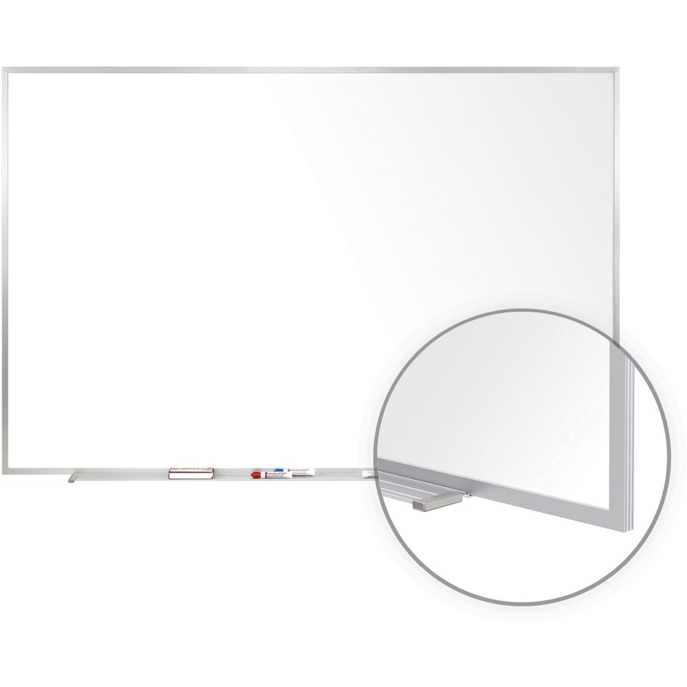 GHEM14124 - Offering a superior writing surface and unsurpassed durability, M1 Porcelain Magnetic Whiteboard with a 28-gauge, porcelain-on-steel surface is mounted to a 3/8" thick backing for added strength. Durable, porcelain-enameled surface keeps the dry-erase board from scratching or denting, even when installed in high-traffic schools and offices. Wear-resistant surface does not absorb ink, eliminating staining and ghosting that would otherwise result from repeated use. Easy-to-wipe board requires less cleaning, achieving a long-lasting, bright-white surface without the hassle. Board features a sleek, satin aluminum frame with an accessory tray and protective endcaps. SmartPak tray minimizes clutter and keeps items within reach. Board includes one marker and one eraser.