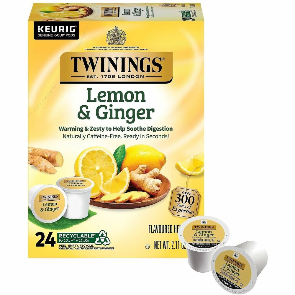 TWG11019 - Lemon and ginger herbal tea is blended with ginger and the tangy flavor of lemon to provide a lively taste with a warm, inviting aroma. Naturally caffeine-free blend offers a soothing experience that can be enjoyed any time of day. Expert blenders source only the finest leaves that have been cultivated to exact standards for uncompromising quality. Herbal tea is designed for single-serve coffeemakers (sold separately).