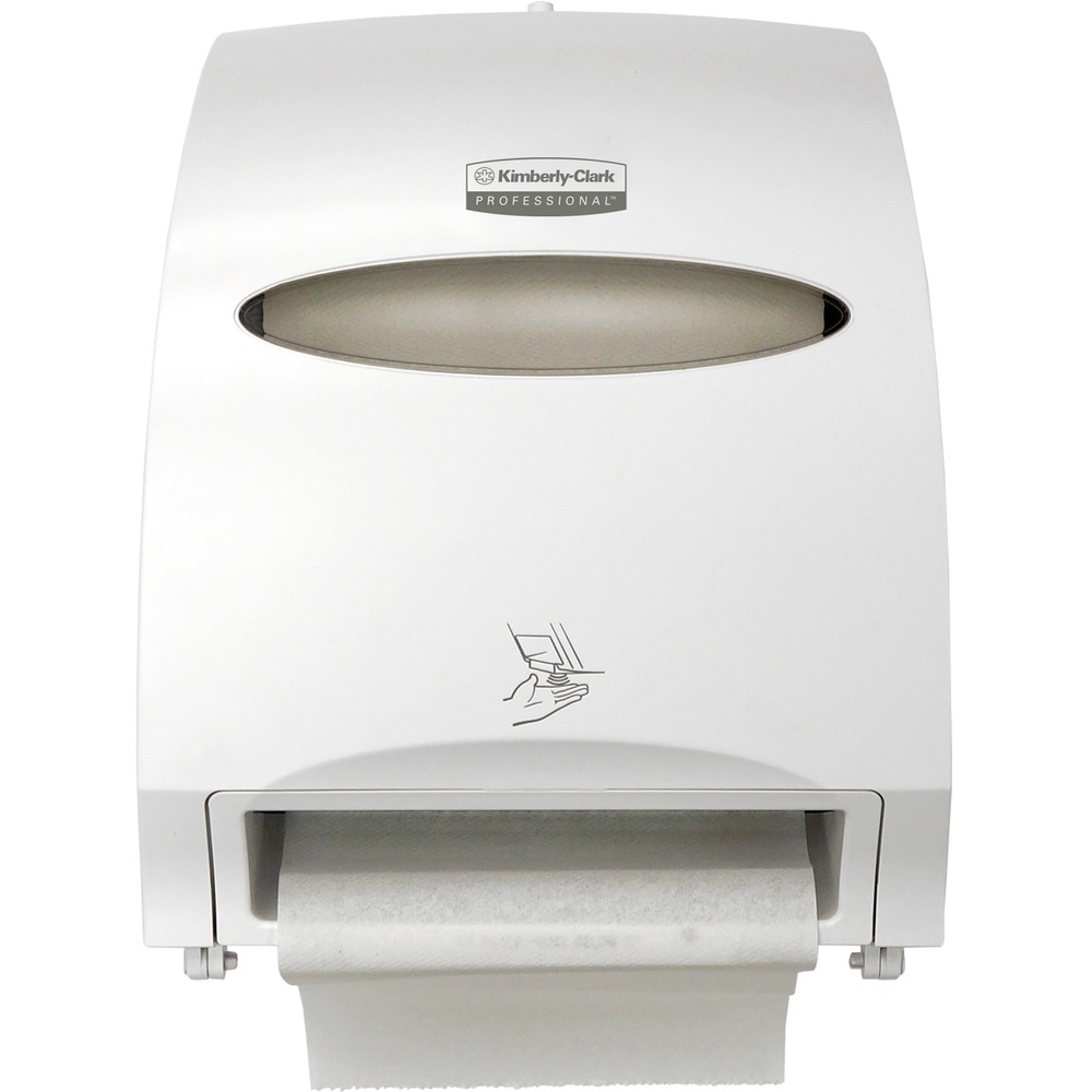KCC48856 - Reduce the hassle of restroom maintenance with the high-capacity, Professional Automatic Towel Dispenser. This touchless, wall-mountable, roll towel dispenser needs infrequent refilling and provides consistent, reliable performance. Your guests will enjoy the benefits of hygienic, touch-free dispensing, touching only the towel they're using. With four included D batteries to power up, the electronic, hard roll dispenser will dispense 120,000 times on one set of batteries, equal to 60,000 hand dries. This high capacity comes in handy to reduce waste, particularly for a high-traffic restroom. Hanging mode only provides an exposed towel. The next one dispenses when the first one is torn away. 99.9 percent jam-free design ensures you never miss a hand-drying occasion, minimizing risk of cross-contamination. Design also includes keyless entry or key-activated spring lock, emergency feed knob and stub roll feature to minimize waste. Dispenser uses hard roll towels with 1-3/4" core.