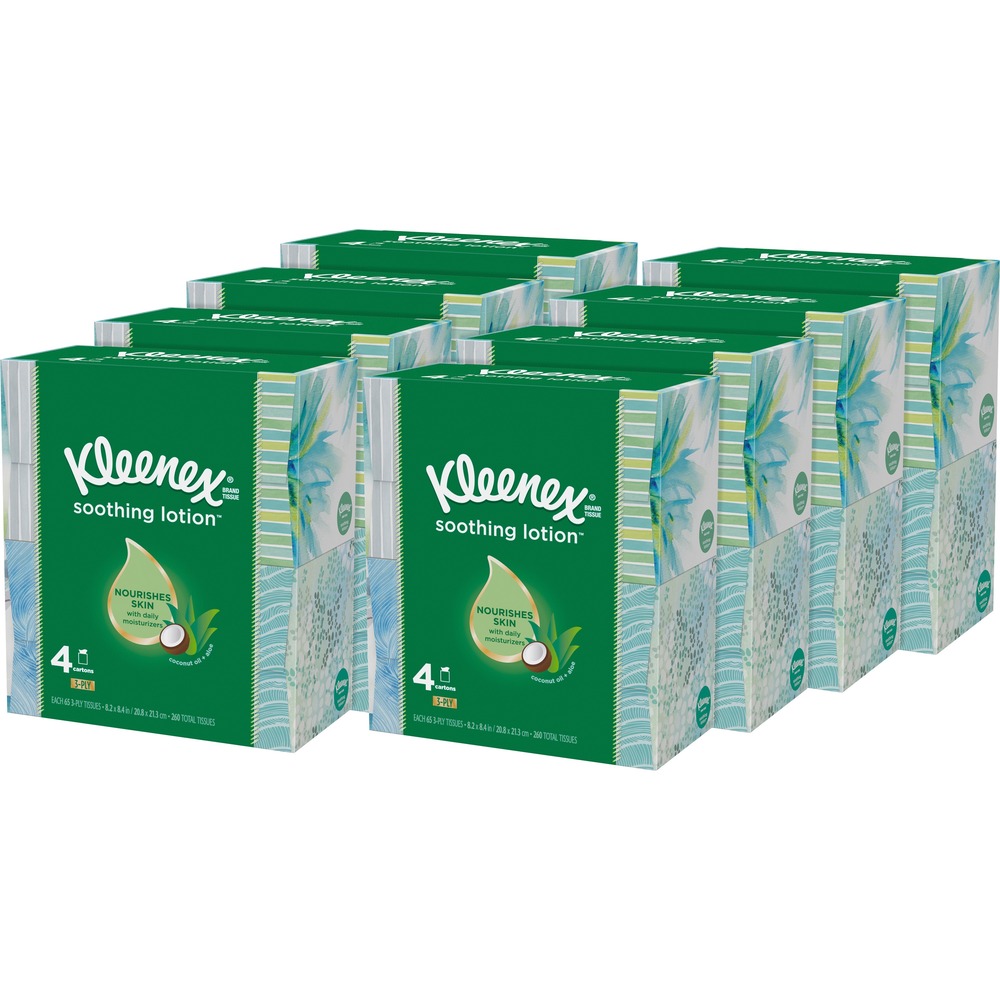 Kleenex Soothing Lotion Tissues - 3 Ply - 8.20" Width x 8.40" Length - White - 65/Box - 32 / Carton
