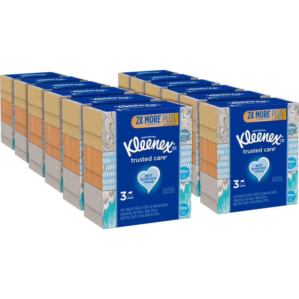 Kleenex Trusted Care Facial Tissues - 2 Ply - 8.20" Width x 8.40" Length - White - 144/Box - 12 / Carton