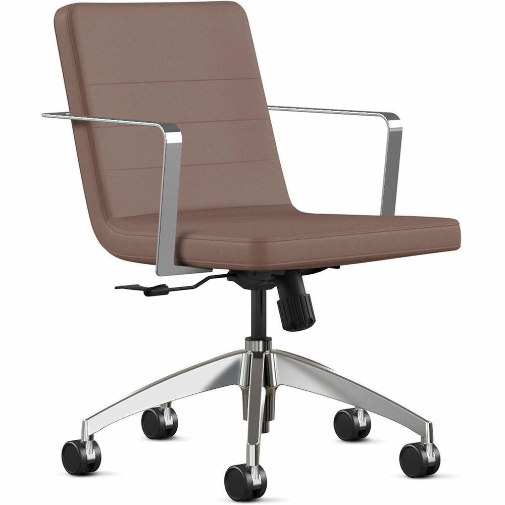 NTF2450S3A24A09 - Simple, clean and elegant design of this Alba Mid Back Task Chair elevates your space with class, stylish seating. Molded foam back and seat provide enhanced comfort for all-day sitting. Durable, strong fabric with multiple stitches provides long-lasting material that fits over the foam padding. Chrome-finished, wraparound armrests let you sit in a relaxed position. The 26" aluminum cast base features a matching chrome gas lift. Pneumatic-cylinder height adjustment allows you customize height for an optimal experience. Chair also features an upright lock, center knob tension adjustment and 360-degree swivel. Five-star base with casters provides smooth mobility. Chair is Greenguard certified to produce low chemical emissions.