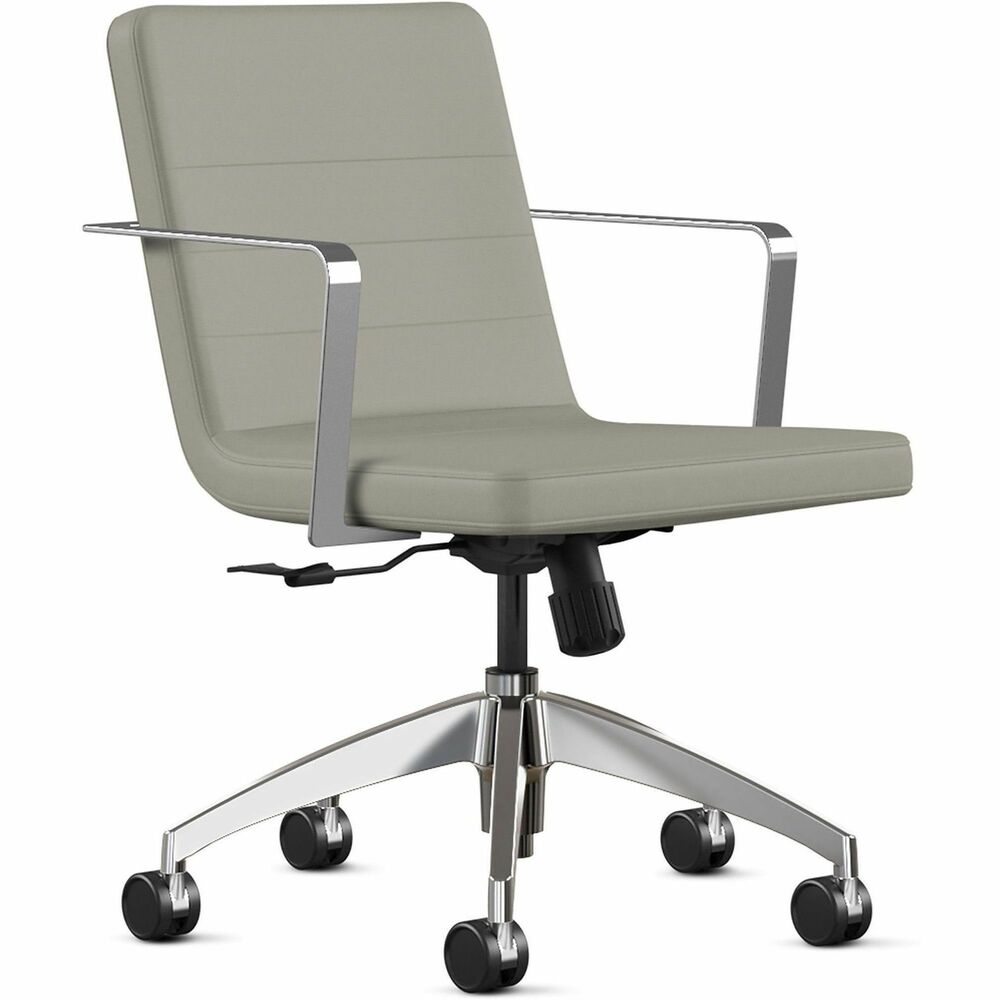 NTF2450S3A24A03 - Simple, clean and elegant design of this Alba Mid Back Task Chair elevates your space with class, stylish seating. Molded foam back and seat provide enhanced comfort for all-day sitting. Durable, strong fabric with multiple stitches provides long-lasting material that fits over the foam padding. Chrome-finished, wraparound armrests let you sit in a relaxed position. The 26" aluminum cast base features a matching chrome gas lift. Pneumatic-cylinder height adjustment allows you customize height for an optimal experience. Chair also features an upright lock, center knob tension adjustment and 360-degree swivel. Five-star base with casters provides smooth mobility. Chair is Greenguard certified to produce low chemical emissions.