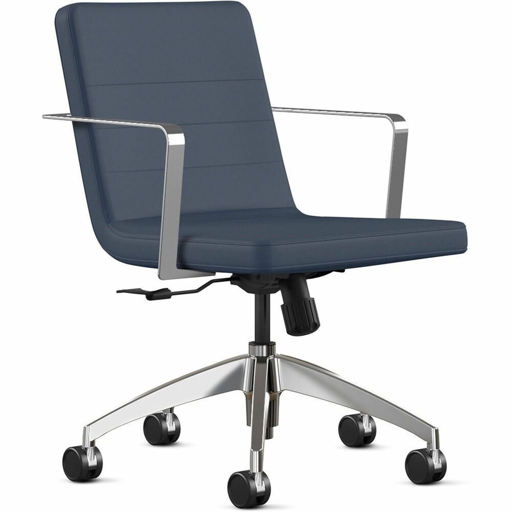 NTF2450S3A24A01 - Simple, clean and elegant design of this Alba Mid Back Task Chair elevates your space with class, stylish seating. Molded foam back and seat provide enhanced comfort for all-day sitting. Durable, strong fabric with multiple stitches provides long-lasting material that fits over the foam padding. Chrome-finished, wraparound armrests let you sit in a relaxed position. The 26" aluminum cast base features a matching chrome gas lift. Pneumatic-cylinder height adjustment allows you customize height for an optimal experience. Chair also features an upright lock, center knob tension adjustment and 360-degree swivel. Five-star base with casters provides smooth mobility. Chair is Greenguard certified to produce low chemical emissions.
