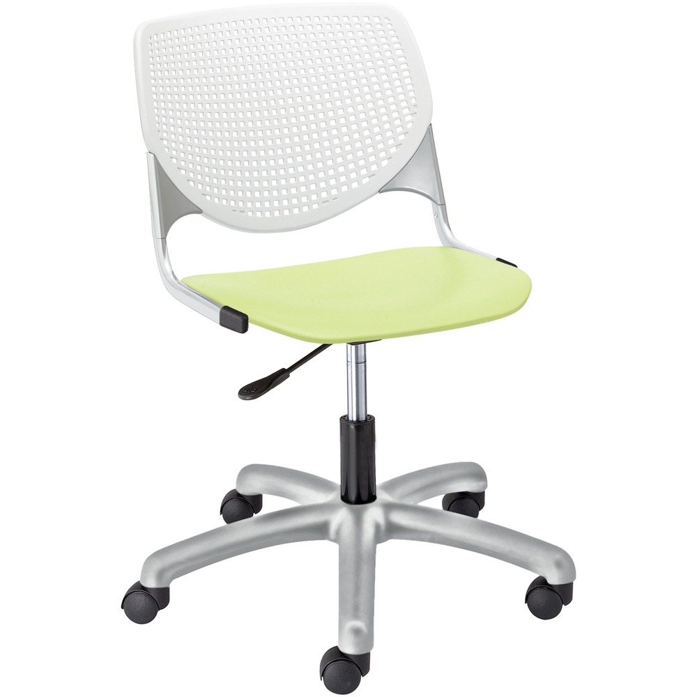 KFITK2300B8S14 - Kool Task Chair with color-contrasting, polypropylene back and seat adds flair and comfort to any space. Ergonomic, perforated back offers an attractive design that enhances circulation and airflow. Radius conforms to your back for maximum comfort. The 12-gauge frame with 16-gauge, tubed steel provides a secure, supportive base for optimal longevity. Chair swivels 360 degrees for maximum movement. Pneumatic gas lift raises or lowers chair for optimal height options. Five-star base includes hooded, dual-wheel casters for easy mobility.