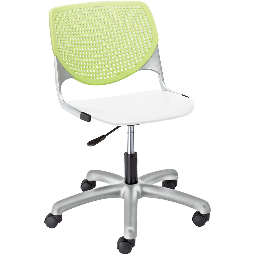 KFITK2300B14S8 - Kool Task Chair with color-contrasting, polypropylene back and seat adds flair and comfort to any space. Ergonomic, perforated back offers an attractive design that enhances circulation and airflow. Radius conforms to your back for maximum comfort. The 12-gauge frame with 16-gauge, tubed steel provides a secure, supportive base for optimal longevity. Chair swivels 360 degrees for maximum movement. Pneumatic gas lift raises or lowers chair for optimal height options. Five-star base includes hooded, dual-wheel casters for easy mobility.