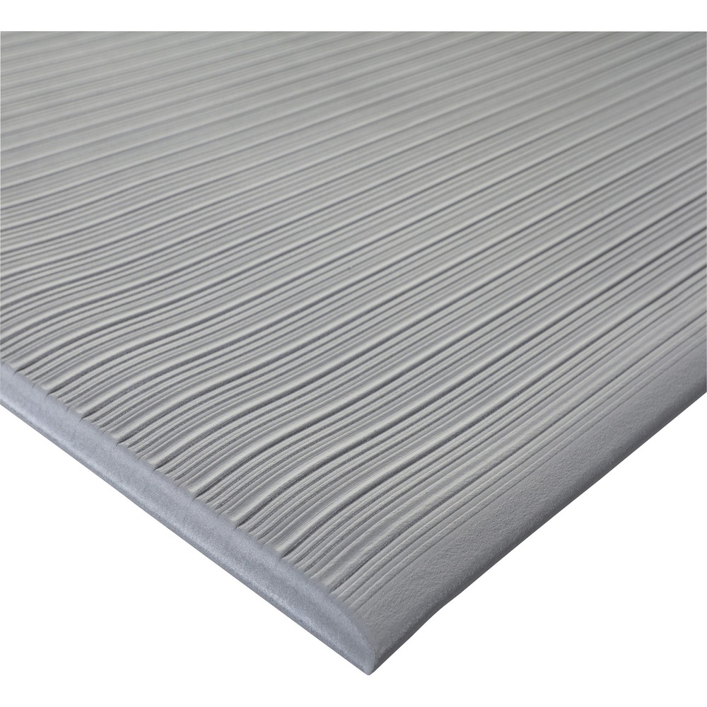 GJO00086 - Anti-fatigue mat offers 3/8" thick, vinyl foam structure to provide support that reduces fatigue and discomfort. Ribbed surface increases safety. Beveled edge allows easy wheel movement on and off the mat. Mat is designed for indoor use in warehouses, factories and more.