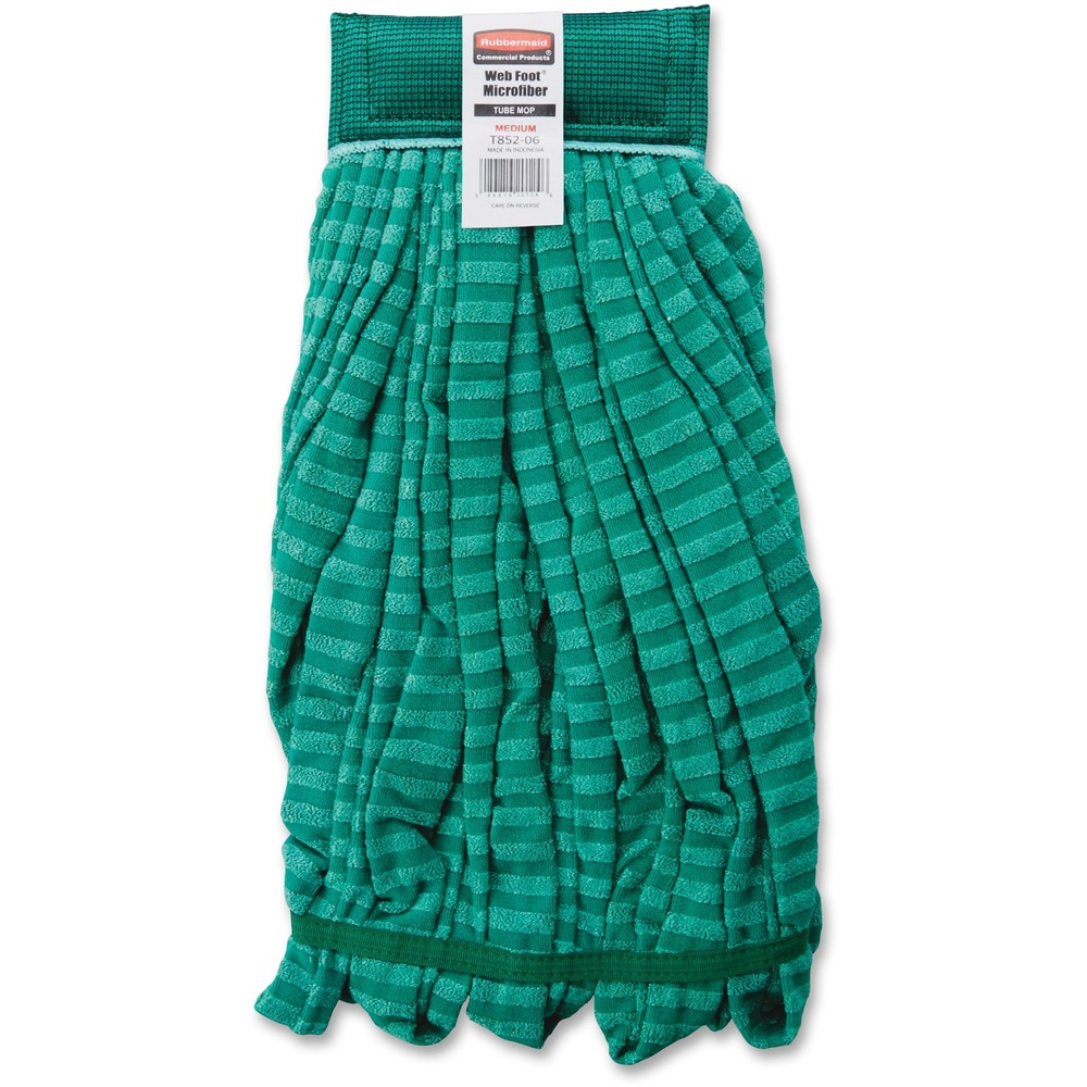 RCPT85206GN - Web Foot Microfiber Tube Mop with 5" headband features continuous-filament microfiber yarn for superior cleaning efficacy, superior absorbency and release characteristics. Microfiber offers twice the cleaning power vs. a standard cotton mop. It lasts more than 200 launderings. It is bleach-safe in hot and cold water. PVC-coated mesh headband prohibits moisture-retention and resists chemicals for longer product life. Striped tube design reduces drag for improved user comfort. Double-stitched tailband improves durability and eliminates streaking. Medium mophead is compatible with most optimal with clamp-style Gripper Wet Mop Handles.