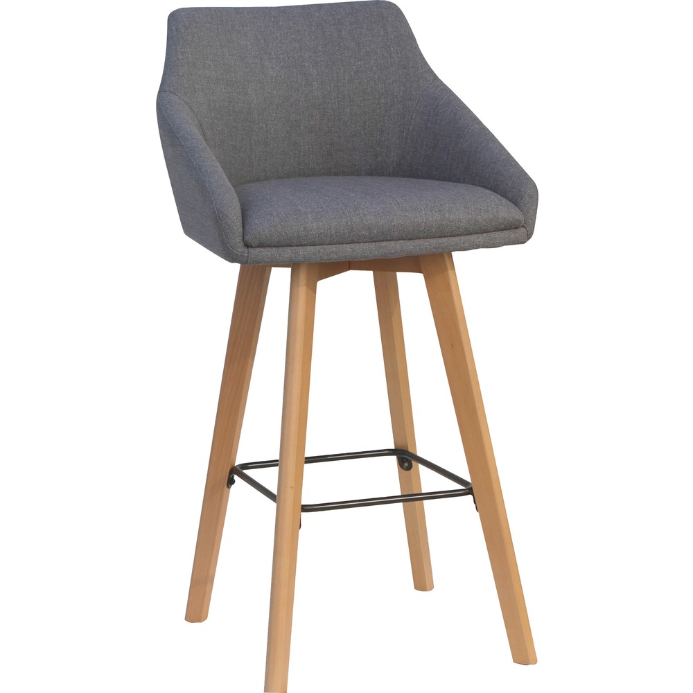 LLR68561 - Mid-century modern-inspired guest stool with low-profile arms is upholstered with stylish gray flannel fabric for a professional look. It is perfect for standing-height desks or high tables. Seat and back are cushioned for comfort. Stable base is made with four Beech wood legs with adjustable glides. Guest stool meets or exceeds ANSI/BIFMA standards. More from the Manufacturer