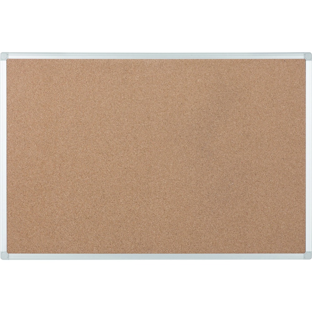 BVCCA02409214 - Cork bulletin board is an economic solution that delivers effective posting and versatility for office and facility communications. Self-healing surface never shows pinholes to make this board both durable and resilient. Framed in heavy-gauge aluminum, this board has a four-corner mounting system that can be positioned either vertically or horizontally. 18" x 24" bulletin board is perfect for photos, notes, memories, reminders, illustrations, training materials and more.