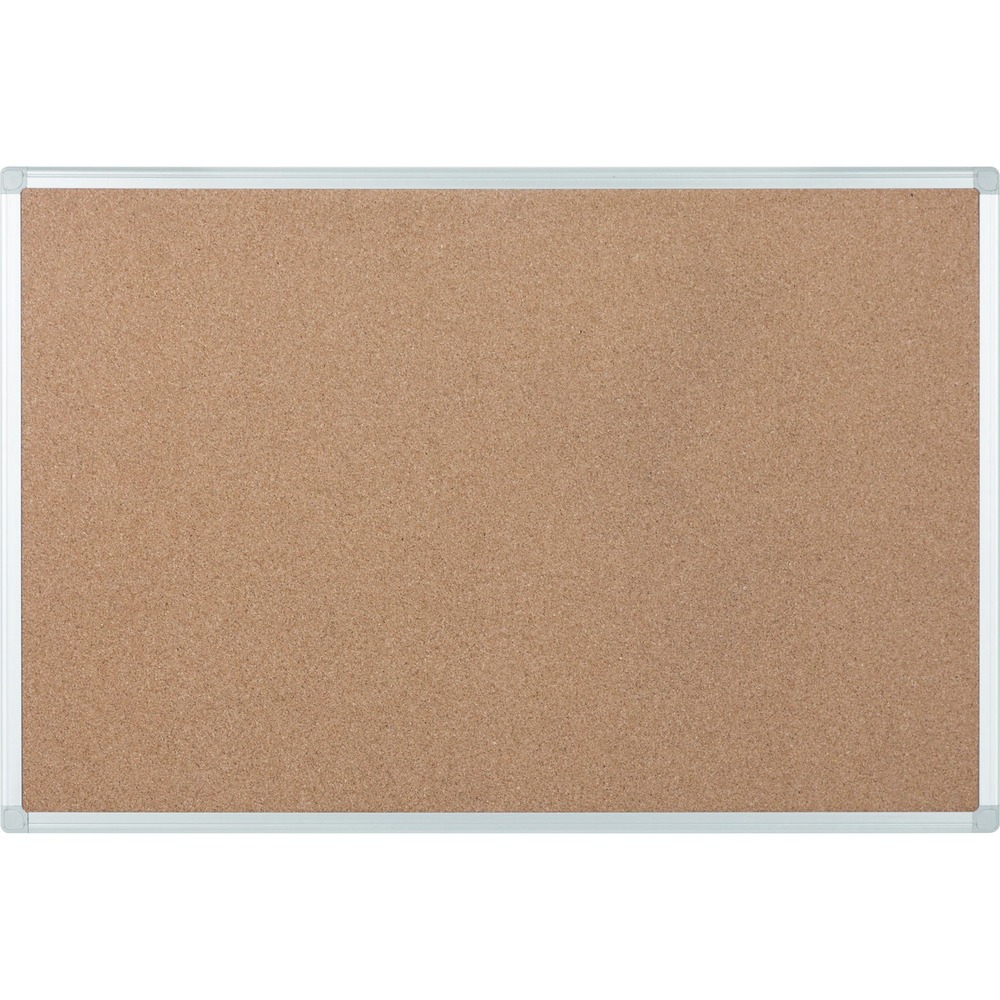 BVCCA03409214 - Cork bulletin board is an economic solution that delivers effective posting and versatility for office and facility communications. Self-healing surface never shows pinholes to make this board both durable and resilient. Framed in heavy-gauge aluminum, this board has a four-corner mounting system that can be positioned either vertically or horizontally. 24" x 36" bulletin board is perfect for photos, notes, memories, reminders, illustrations, training materials and more.