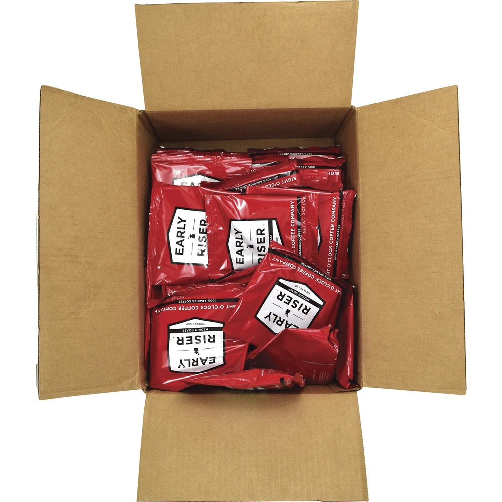 CFPEOC2012R48 - Early Riser Coffee is made with 100 percent Arabica beans for an irresistibly smooth flavor with a balanced finish. Filter pouch allows you to cleanly brew your favorite coffee without the messy cleanup. While this coffee is perfect for any morning, it's equally enjoyable as a mid-morning pick-me-up or as a satisfying dessert beverage.