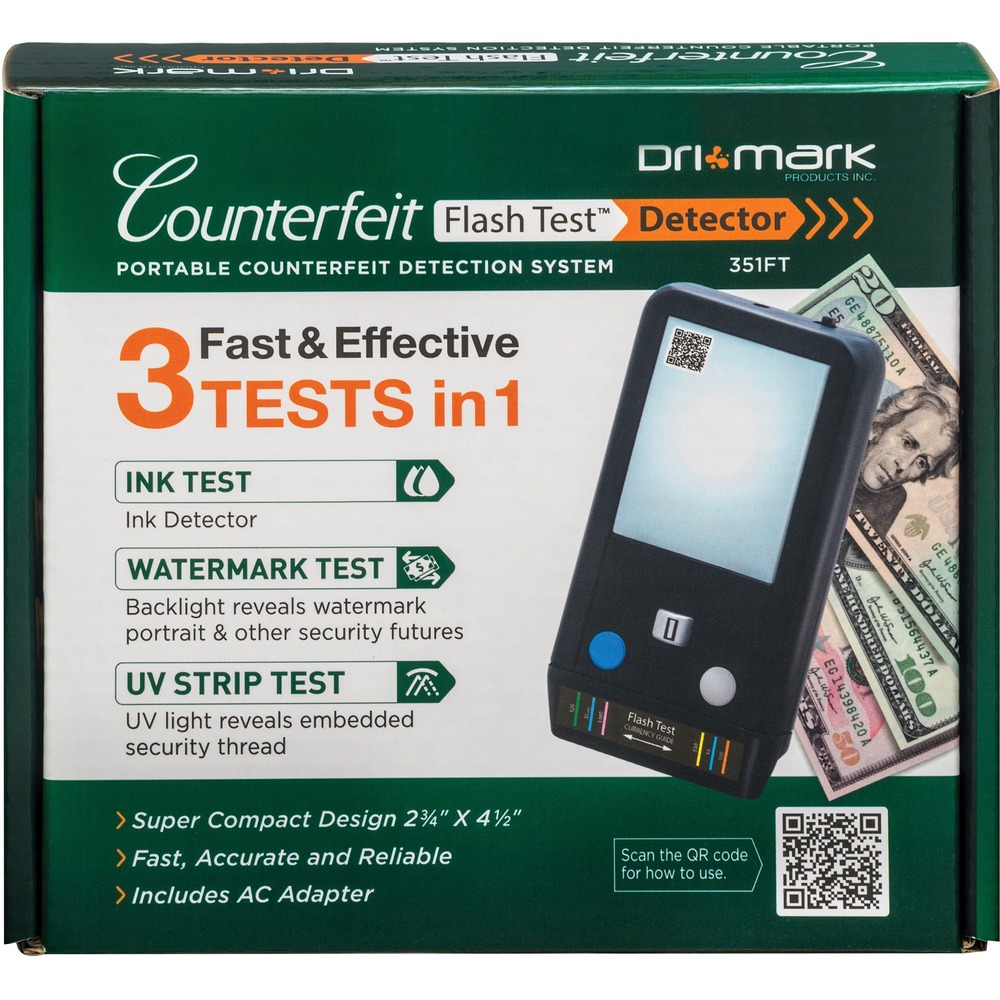 DRI351FT - Counterfeit bill detector features three, lightning-fast tests that enable easy testing so your customers won't even notice. Super-fast ink sensor takes less than a second to let cashiers quickly complete the transaction. Both the UV test and watermark test use an automatic sensor switch for one-handed operation. Powerful UV LEDs quickly identify the security strip in all denomination $5 and up. AC plug means you never need to worry about replacing batteries. Simple, intuitive operation makes it easy to train your cashiers to ensure proper use. Durable construction has been battle tested for extreme reliability. Plus, its compact size is smaller than a smartphone so you can keep this counterfeit bill detector right next to your register.