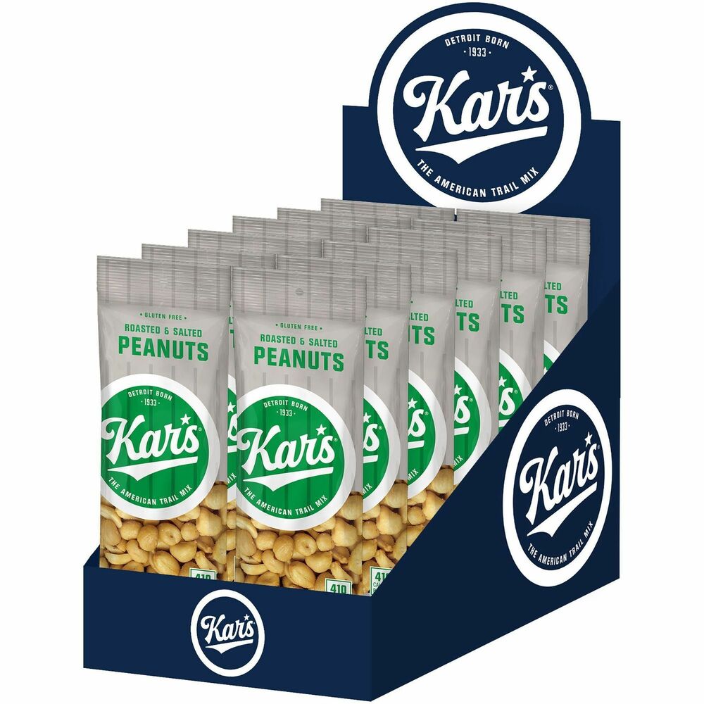 KARSN08237 - Roasted and salted peanuts are a healthy snack for the office or on-the-go. 2.5 oz. packs of gluten-free peanuts also offer a single-serve snack for the breakroom. Each pack is only 410 calories.