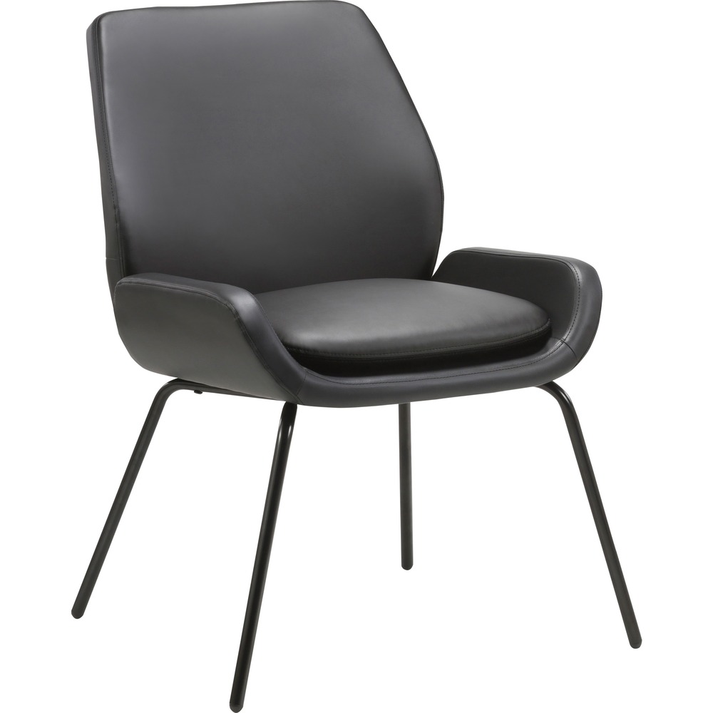 LLR68574 - Guest chair offers luxurious seating with a unique look to enhance your waiting room or office. Let your guests enjoy the comfort of a cushioned, cradled seat and back upholstered in bonded leather. Sturdy, four-leg base is powder-coated for durability.