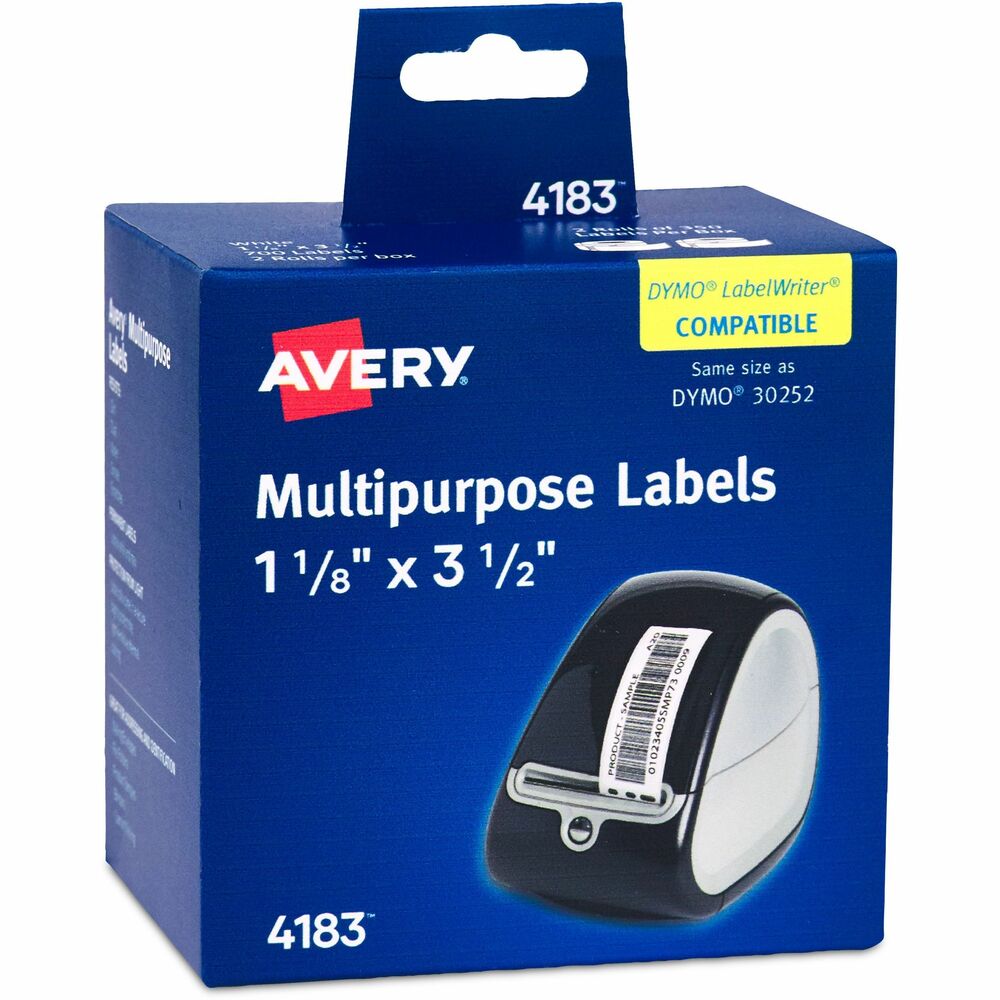 AVE04183 - Durable thermal address labels are scratch-resistant, smudge-free and water-resistant. They also resist dirt, dust and grease. These labels are compatible with popular thermal label printers for a polished, professional look. Packed in a secure bag to protect from light and ensure optimal performance, these labels come packaged in rolls, making it easy for you to print one label or one hundred. Permanent adhesive helps them stick and stay in place. Labels are ideal for a variety of purposes such as mailing, postage labels, bar codes and UPC codes for tracking, shelving and inventory, and product samples and files identification.