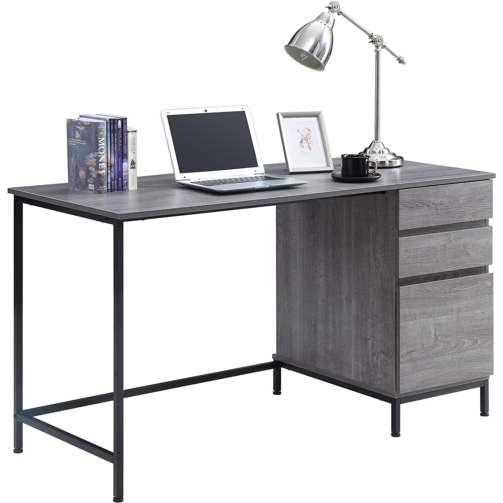 LLR97616 - Outfit your office with this modern desk. Part of the Lorell SOHO Collection, it is the perfect size for your small office or home office. This desk includes a Weathered Charcoal laminate top and three side drawers including one file drawer. Sturdy steel tube legs are powder-coated for durability and equipped with leveling feet guides for stability. Desk meets BIFMA standards. More from the Manufacturer