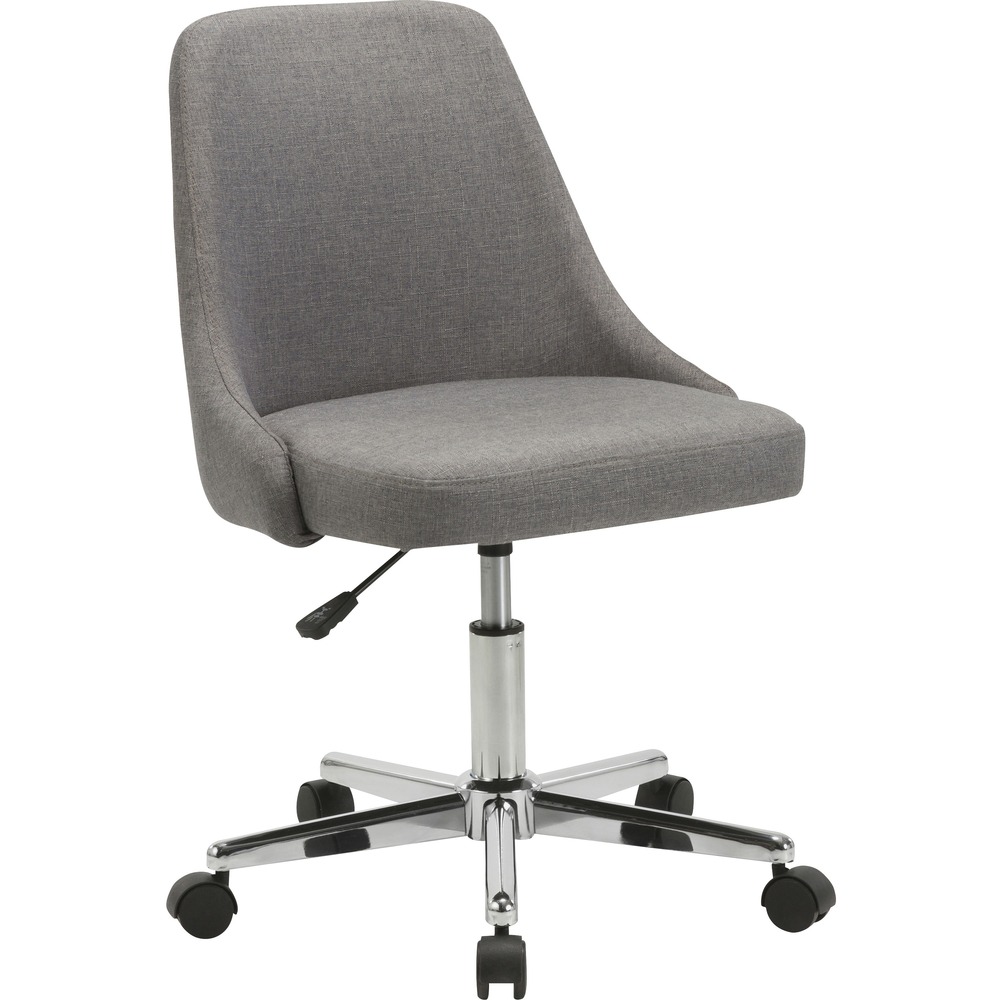 LLR68571 - Mid-century modern-inspired task chair with no arms is upholstered with stylish gray fabric for a professional look. Seat and back are cushioned for comfort. Simple design features 360-degree swivel and seat-height adjustment. The five-star chrome base is equipped with smooth-rolling casters. Task chair meets BIFMA requirements. More from the Manufacturer