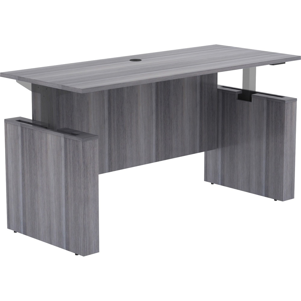 LLR69578 - Sit-to-Stand Desk Shell is part of Lorell Essentials Series Laminate Furniture with high-quality laminate construction and metal-to-metal, cam-lock connections. Weathered Charcoal laminate top with 3mm PVC edges is 1" thick for durability and features a grommet for easy cord management. Set includes a full modesty panel for privacy and leg panels with adjustable feet. With a height range of 27-1/2" to 47" , the Lorell Sit-to-Stand Electric Adjustable Bar (sold separately) raises the desk from 29" to 49" high. More from the Manufacturer