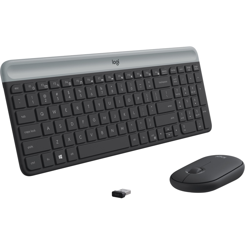 LOG920009437 - Key FeaturesThe compact keyboard includes a number pad and 12 FN shortcuts, giving you all the keys you need. The slim mouse is extra portable and you can easily store it in your laptop bag or in your pocket for on-the-go productivity. The combo's smaller footprint means you can work on the tightest desk spaces and keep your mouse comfortably within reach.FLUID, COMFORTABLE TYPING & MOUSINGLow-profile scissor keys provide a fluid and familiar laptop-like typing experience. The smooth pebble shape of the ambidextrous mouse feels great in either hand.WHISPER-QUIET WORKA quiet keyboard and lab-tested, 90% noise-reduced mouse mean an ultra quiet work experience for you and those around you.EASY, RELIABLE WIRELESSA simple plug-and-play USB receiver offers a strong 2.4 GHz wireless connection with 10 meters of range . This means you will have a clean, cable-free desk and the freedom to arrange your devices the way you want-where you want.GO LONGER BETWEEN BATTERIES18-month battery life for the mouse, and 36-month battery life for the keyboard means you don't have to worry about losing power. Both accessories go into battery-saving sleep mode when not in use.COMPLETE WITH AUDIO AND VIDEOGreat video and audio go a long way in boosting communication in virtual meetings and presentations. Add a modern webcam and headset to complete your work-from-home setup. Choose matching colorways or mix and match!HOW TO SET UP KEYBOARD. STEP 1Remove the Pull-Tab First, pull the tabs protecting the batteries from your mouse and keyboard. Your Slim Combo MK470 will automatically turn on.STEP 2Connect via USB. Insert the USB receiver in any available USB port on your desktop or laptop. Your keyboard and mouse will be ready to use.STEP 3How to remove the keyboard battery. Slide the upper part of the keyboard up to find the batteries and receiver storage inside.OWN YOUR SPACEMake any space minimalist, modern, and whisper-quiet with the MK470 Slim Wireless Combo - an ultra-thin, compact and design-forward keyboard and mouse combo perfect for getting things done efficiently. More from the Manufacturer