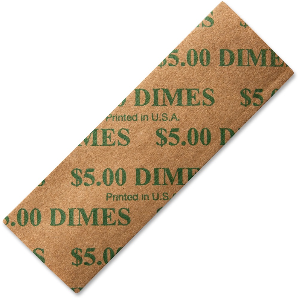 ICX94190053 - Flat coin wrappers for dimes are color-coded green to Federal Reserve and American Banking Association (ABA) standards for easily identifying the denomination. Made of sturdy kraft paper, flat coin wrappers pop open with a light squeeze for fast, easy filling. Each roll offers a capacity of $5.