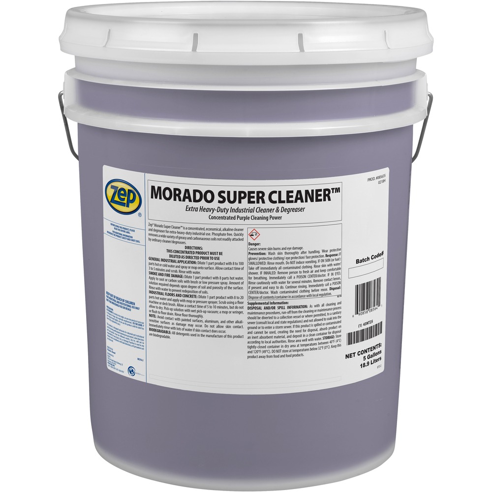 ZPE85635 - Industrial cleaner/degreaser features a concentrated, alkaline formula to quickly remove a wide variety of greasy and carbonaceous soils not readily penetrated by ordinary cleaning products. It contains no phosphates to ensure safe, long-term use. It cleans industrial concrete floors and other masonry surfaces, greasy engines and equipment. Easy-to-use design can be applied with a mop, brush, low-pressure spray or automatic scrubbing machine. Versatile cleaner/degreaser is perfect for industrial cleaning applications, including carbon, soot, ink and grease removal.