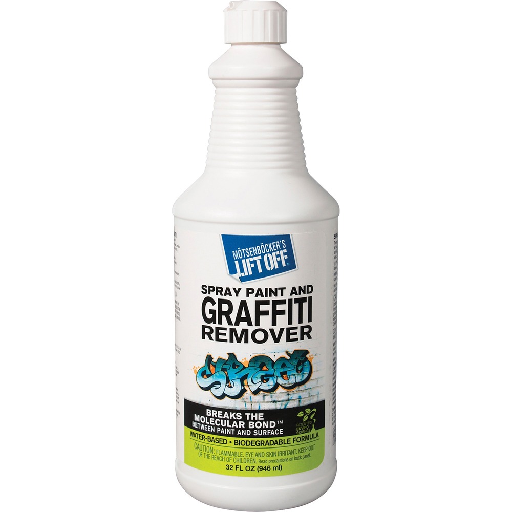 MOT41103 - Lift Off Spray Paint and Graffiti Remover can remove old and new oil-based paint, aerosol paint, semi-gloss, acrylic, enamel and lacquer from a variety of surfaces. Use to remove graffiti from hard surfaces (vehicles, street signs, buildings, walls, floors, concrete, brick, fiberglass, metal, tile, vinyl and plastic). Water-based, environmentally safe remover makes removal easier because it breaks the molecular bond between the graffiti and the surface. It works in conjunction with other Motsenbocker's Lift Off products.