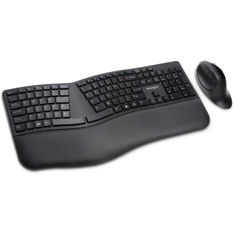 KMW75406 - Wireless keyboard and mouse set features an ergonomist-approved design that keeps your hand in a natural position for improved comfort. Split and sloped keyboard with adjustable reverse tilt positions your hands, wrists and forearms for comfort and neutral alignment. Built-in wrist support cushions and cradles wrists to prevent strain through extended use. Dual wireless design with 128-bit AES encryption security provides the flexibility of 2.4 GHz and Bluetooth 4.0 LE for a reliable connection. Quiet clicking provides smooth, nondisruptive use in low-noise environments. Spill-proof keys make cleanup fast and easy. Five-button mouse enhances your navigation and productivity. Three-mode, power-saving switch allows you to toggle between 2.4 GHz, Bluetooth and Off for the best battery life. Caps lock, numbers lock, scroll lock and F-keys make typing and navigating easier and more efficient.