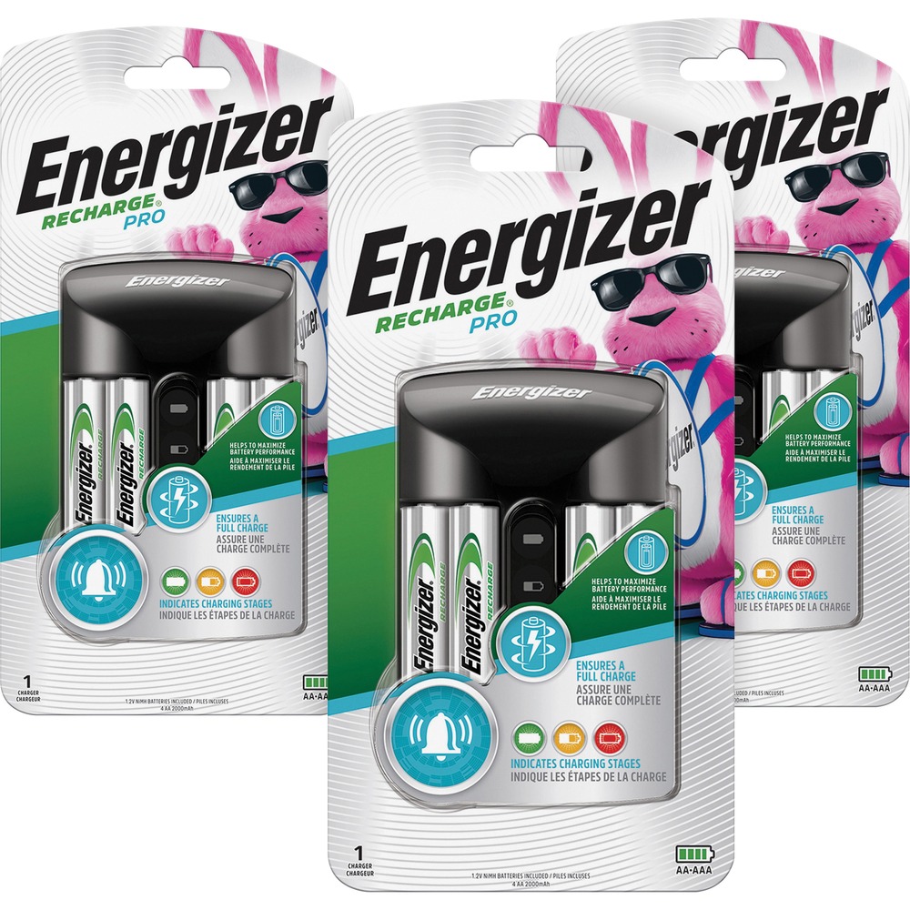 EVECHPROWB4CT - Pro Charger delivers high-performance charging and great savings over disposable batteries. Paired with long-lasting Energizer Recharge batteries, you can charge two or four AA or AAA batteries in just 3 hours. The charger is equipped with audio and visual alerts. A red light means that charging has started, and you will hear an audible beep when charging begins. A yellow light appears when charging is 50 percent complete and charging is continuing. A green light means charging is complete, and the batteries are 100 percent full. You will hear an audible beep upon completion. If a bad battery is detected, a red X will illuminate, and the charger generates a repetitive audible beep upon detection. The Pro Charger charges two or four AA/AAA NiMH rechargeable batteries in three hours or less.
