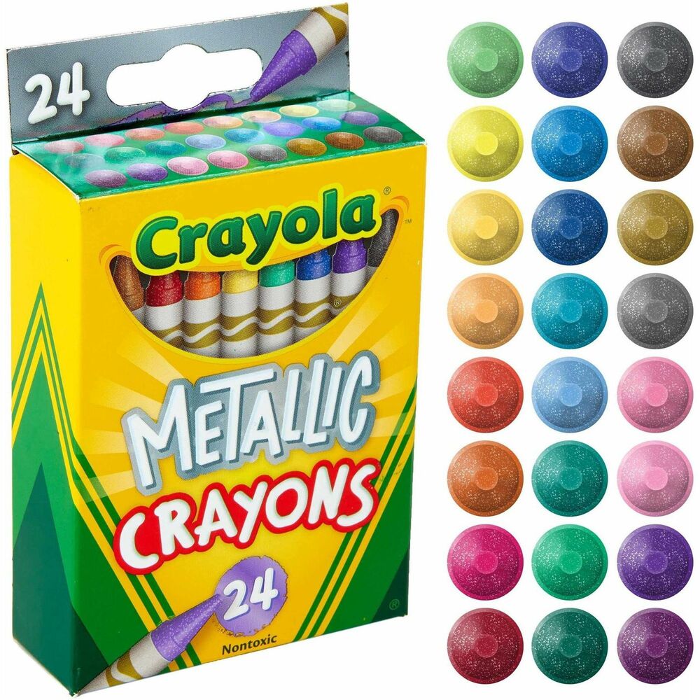 CYO528815 - Metallic crayons feature shimmery, slick colors to add a metal sheen to designs and coloring projects. Double-wrapped crayons offer extra strength to help prevent breakage. Reusable tuck box keeps everything organized and safely stored. Nontoxic crayons are perfect for drawing or doodling on dark or color paper.