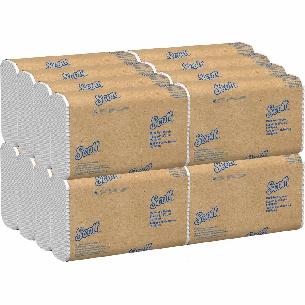 KCC37490 - Scott Multifold Narrow-Width Paper Towels are packed in a space-saving case to create a compact storage solution. When your office restroom or kitchen needs commercial paper towels, these Scott Multifold Paper Towels are an economical choice. They fit into any universal dispenser (not included) for tri-fold or multifold paper towels to help control overuse. Paper towels meet EPA guidelines for minimum post-consumer waste content and are FSC and EcoLogo certified. They are part of Kimberly-Clark Professional's Responsible Partners program designed to reach these sustainability goals: lighten collective footprint, enhance product efficiencies, transport in an environmentally responsible way and reduce greenhouse gas emissions (GHG). More from the Manufacturer