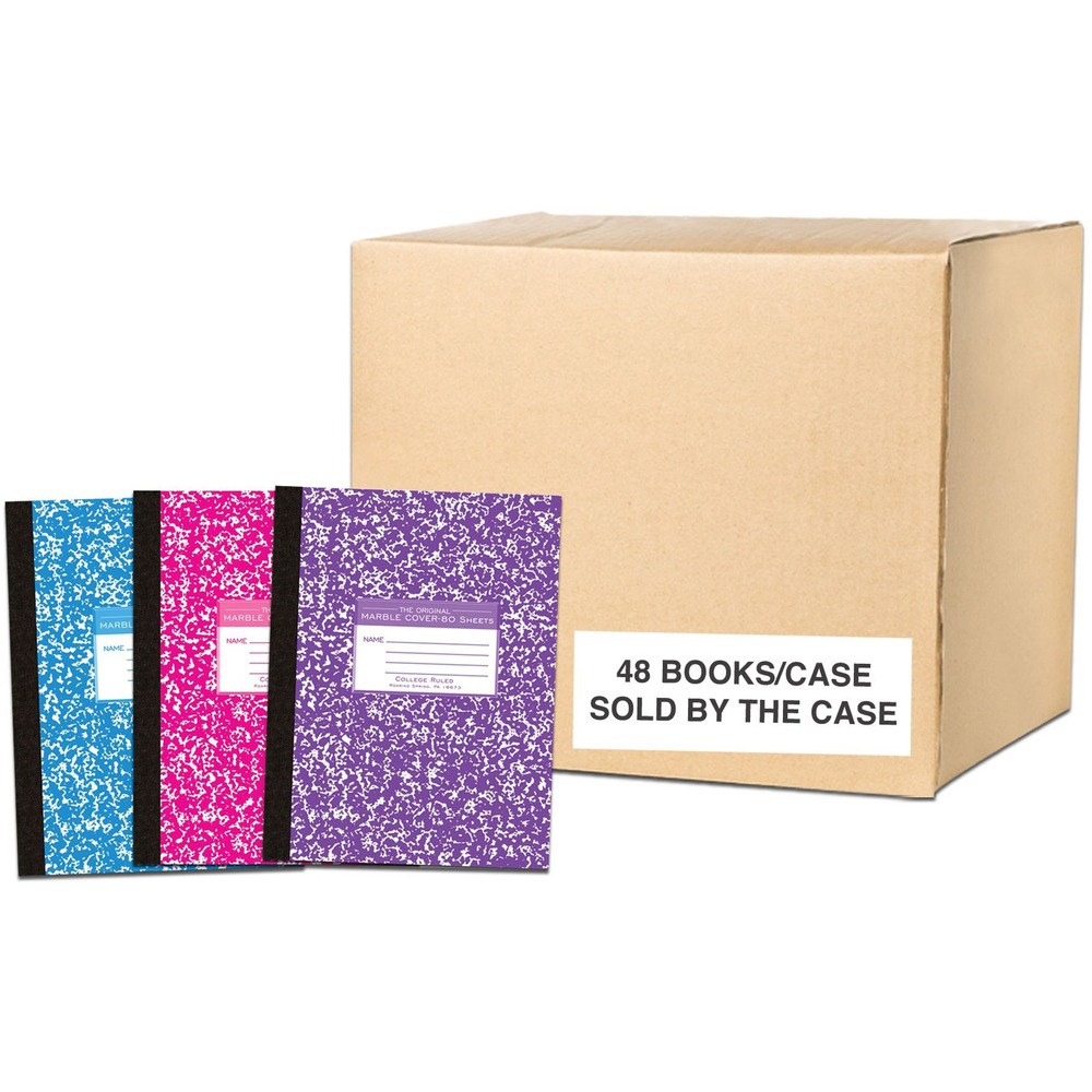 ROA77480CS - Record your notes in this permanently bound composition book. Premium, white, 15 lb. writing paper is college-ruled with blue lines and a red margin line. Covers are made of 20 point, flexible white board that printed in the traditional marble pattern in three colors. Inside cover is printed with class schedule and other useful information. Each FlexComp Book is center-sewn and tape-bound so sheets are not designed for sheet tear-out. Book contains 80 sheets (7-3/4 x 10-1/4").