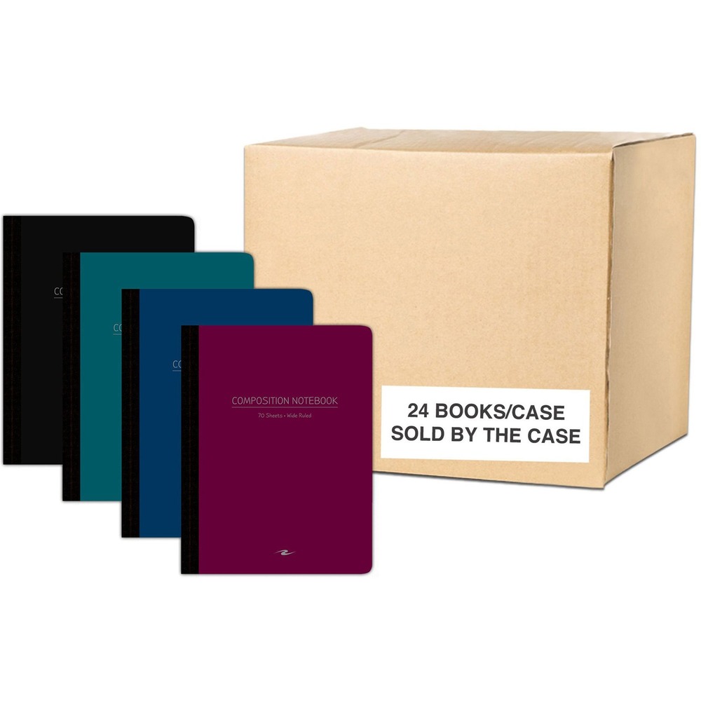 ROA77290CS - Record your notes in this permanently bound, sleek composition book with 70 sheets. Smooth, 15 lb. writing paper is wide-ruled in blue and has red margin line. Great for backpacks, covers are made of durable, flexible, 12 point poly and come in assorted traditional colors. Each book is produced with center-sewn and black tapebound construction and not designed for sheet tear-out.