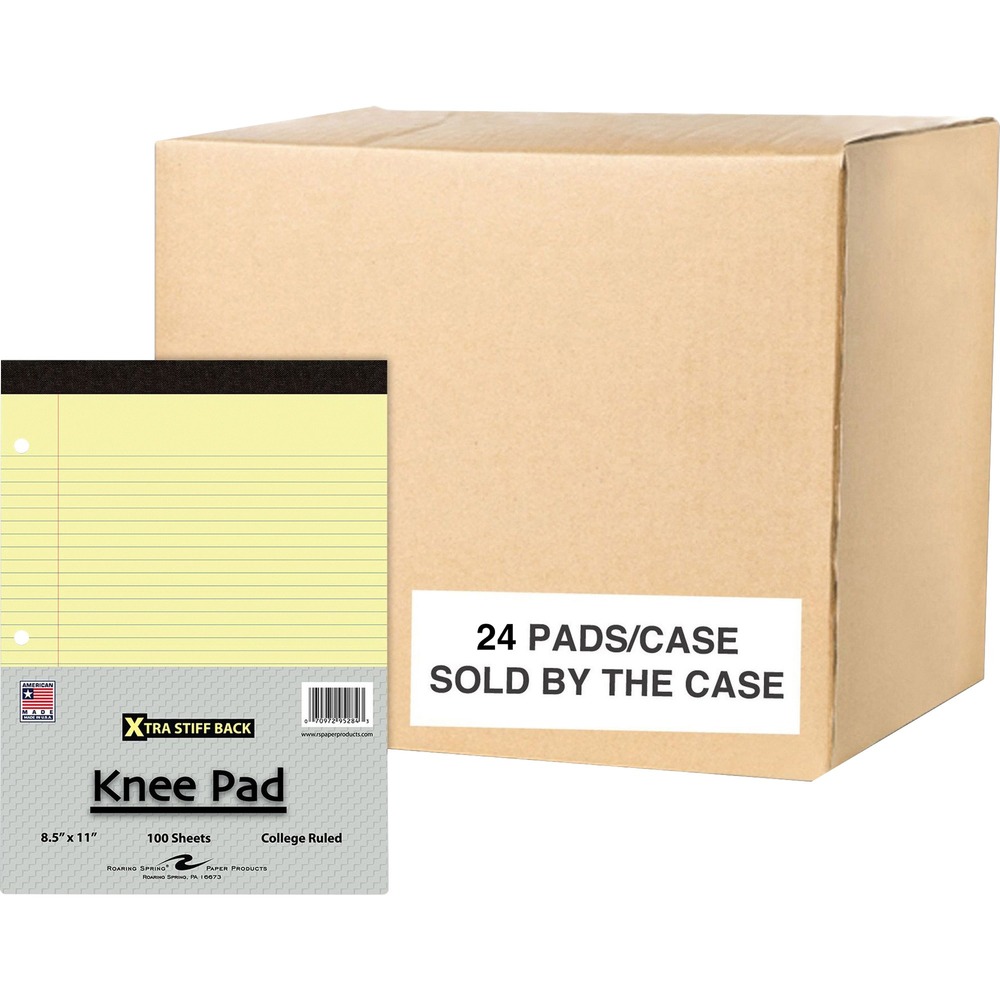 ROA95284CS - Xtra Stiff Back Knee Pad offers convenient way for note-taking even away from your desk. Extra-heavy chipboard backs (80 point) allows use on your lap or on-the-go. Smooth, 15 lb. paper is college-ruled with a red margin line. Sheets are microperforated for easy removal. Tear-out size is 8-1/2" x 11". The three-hole punched edge fits in standard three-ring binders. Each 100-sheet pad is stapled and taped along the top so it's easy to use for left-handed and right-handed note-takers.