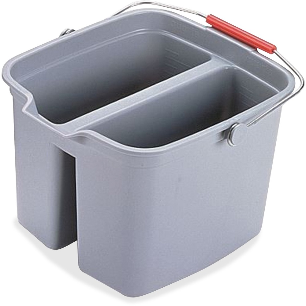 RCP261700GYCT - Double pail offers an easy-to-use cleaning system. Use the two compartments for separation of cleaning solution and rinse water. Pail accommodates 12" wide mops. Sturdy wire handle with plastic grip makes it easy to carry.