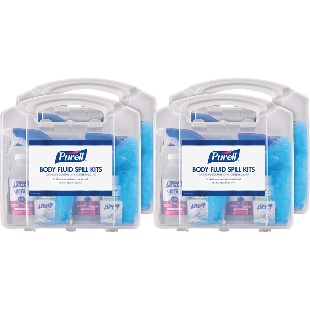 GOJ384108CLMSCT - Simplify your response process to body fluid spills with PURELL Body Fluid Spill Kits. Each kit features PURELL Foodservice Surface Sanitizer, proven on a variety of hard and soft surfaces, including food-contact surfaces with no rinsing required. Quickly kill 99.9 percent of common germs that may cause illness with the surface sanitizer. One-step formula complies with FDA Food Code and OSHA. The included head-to-toe personal protection and cleanup products ensure you can safely remove vomit, blood, feces, other body fluids and broken glass. Each fully disposable kit helps avoid unnecessary biohazardous waste pickup fees and reduces cleanup time.