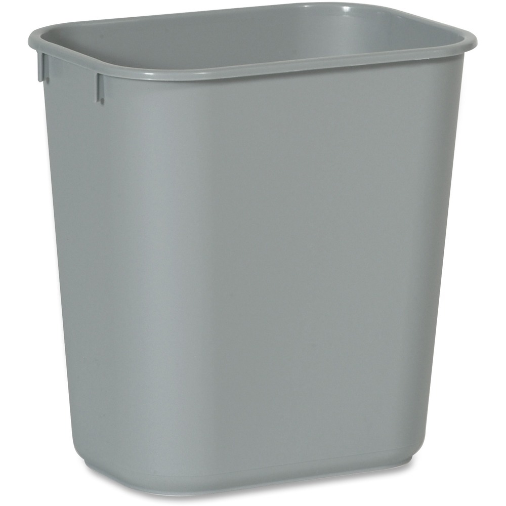 RCP2955GYCT - Space-efficient deskside wastebasket is durable and easy to clean. It fits under standard desk height even when a swing top (sold separately) is fully extended. All-plastic construction won't chip, rust or dent. Rolled rims add strength. Wastebasket will not mar furniture or floors.