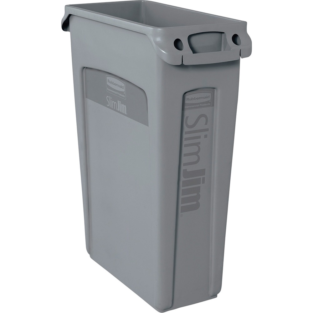 RCP354060GYCT - This Slim Jim container delivers the durability needed for commercial environments combined with innovation to increase worker productivity. Four venting channels make removing liners up to 80 percent easier than traditional containers so the Slim Jim helps you get the job done more efficiently. They improve productivity and reduce the risk of worker injury. Integrated cinches allow quick, knot-free liner changes. Space-saving profile fits virtually anywhere. Side handles make handling easy. Slim Jim accessories, such as recycling tops, swing lid, hinge lid and dolly (sold separately), bring you an efficient solution for collection, transportation and disposal of multi-stream waste and recyclables in tight spaces.