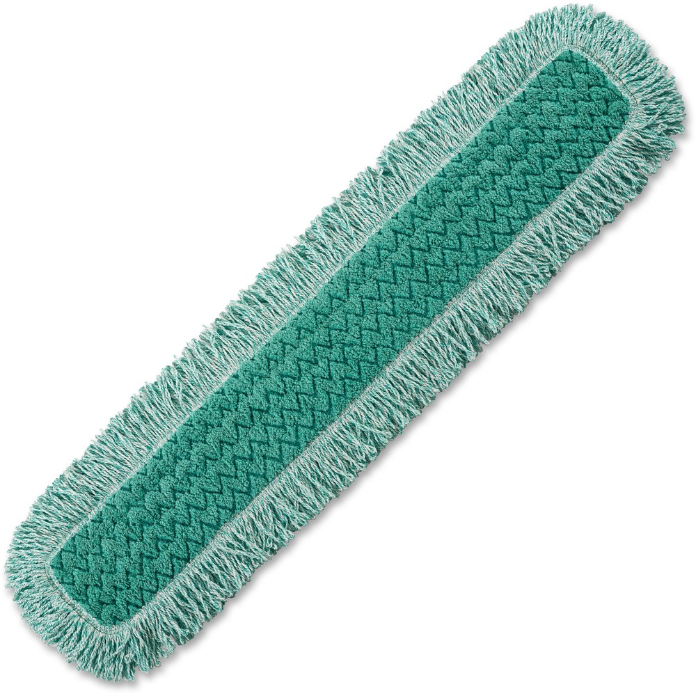 RCPQ438CT - Hygen dust mop with fringe is made with high-pile, 100 percent microfiber that collects and holds dust and dirt mechanically and electrostatically for superior dusting results. Looped fringe construction grabs and holds larger dust particles and debris. Dense, 3 to 5 micrometer, quality fiber removes more dust, dirt and microbes than conventional cleaning products. Advanced hook-and-loop backing holds up under harsh laundering conditions and attaches pads more securely. Double-finished edges retain mop shape with use over time. Dust mop is durable for up to 500 launderings and up to 200 with bleach in hot and cold water.