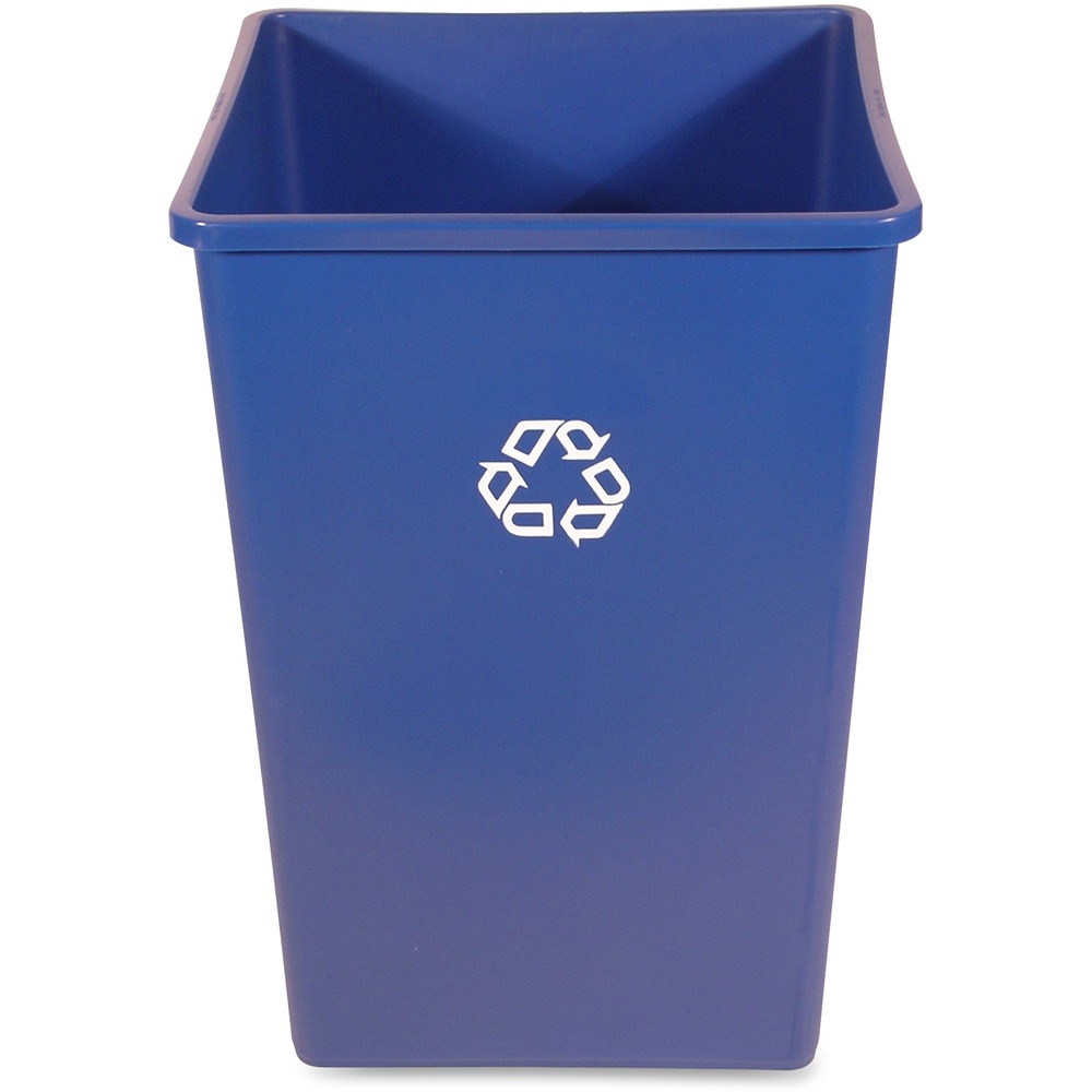 RCP395873BLUCT - Perfect for large crowds and high-traffic areas, this square recycling container provides convenient central collection site for multiple workstations or areas. It is clearly labeled with the universal recycling symbol to indicate its purpose. Compact, square profile fits in angled spaces inside and outside. Easy-to-clean, plastic construction is designed to withstand extreme weather and handling. 35-gallon container is made with post-consumer recycled resin (PCR), exceeding EPA guidelines