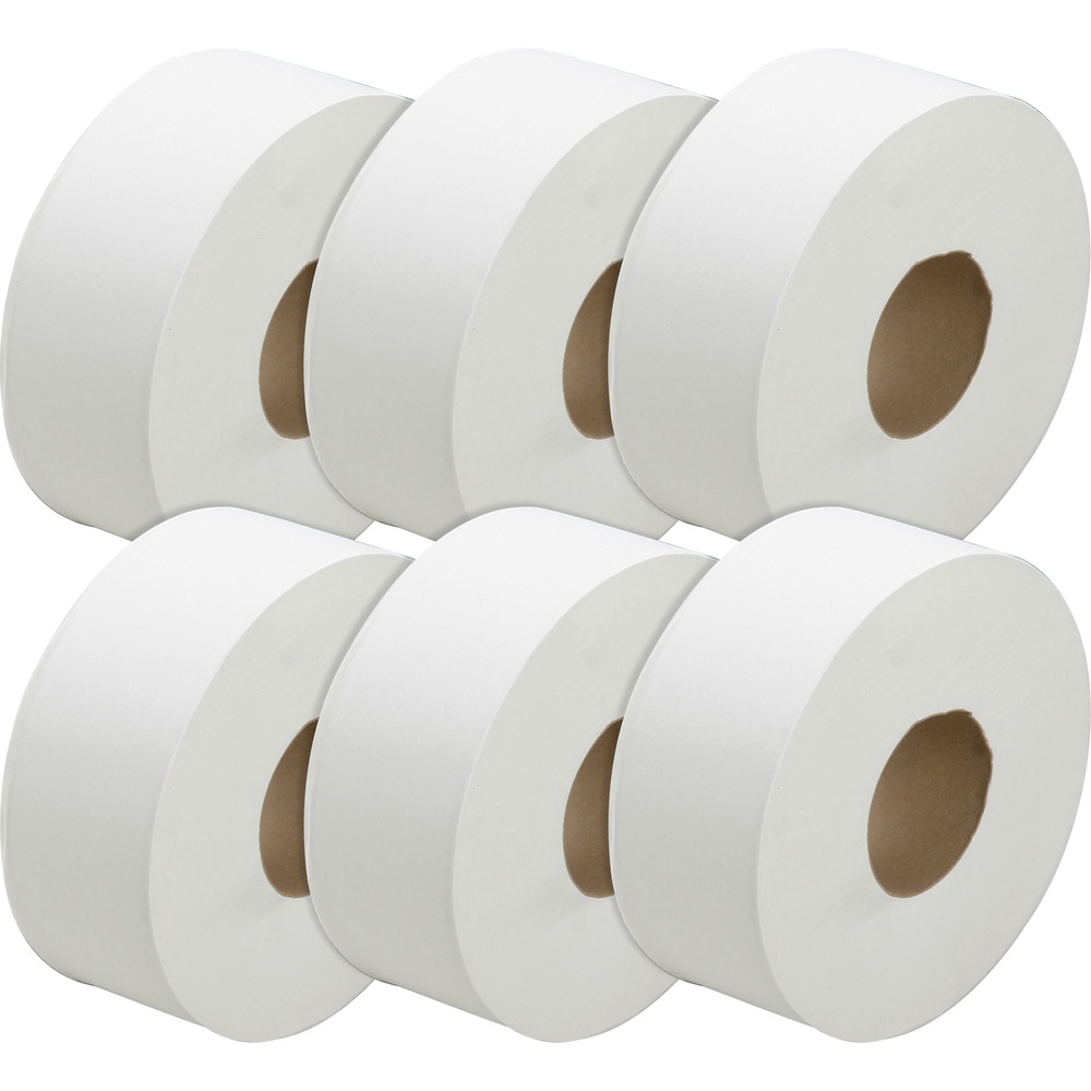 NSN3786218 - Jumbo roll toilet paper is the perfect choice for high-traffic restrooms. Each jumbo roll delivers nearly five times the amount of a standard roll. One-ply tissue is made from 100 percent recycled content and minimum 40 percent post-consumer fibers. Core fits most dispensers. Jumbo roll is also TAA compliant.