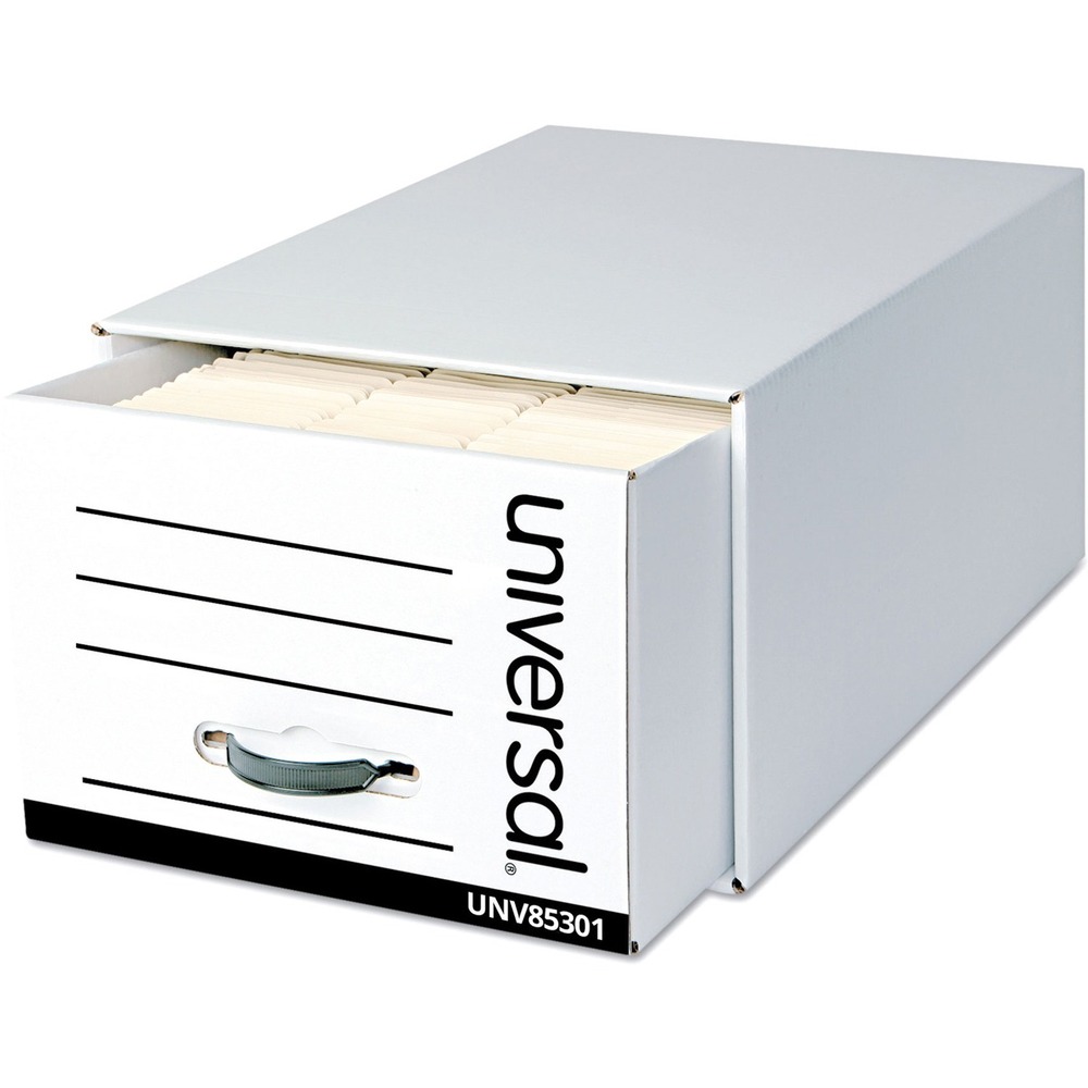 UNV85301 - Built with a strong steel support frame that supports the drawer and increases stacking strength. The thick, multi-wall drawer panels allow for semi-active use to add and remove files as needed. The automatic shell set-up and drawer assembly are easiest on the market, allowing you to get organized quicker. A strong, reinforced plastic pull handle provides for convenient access to documents.