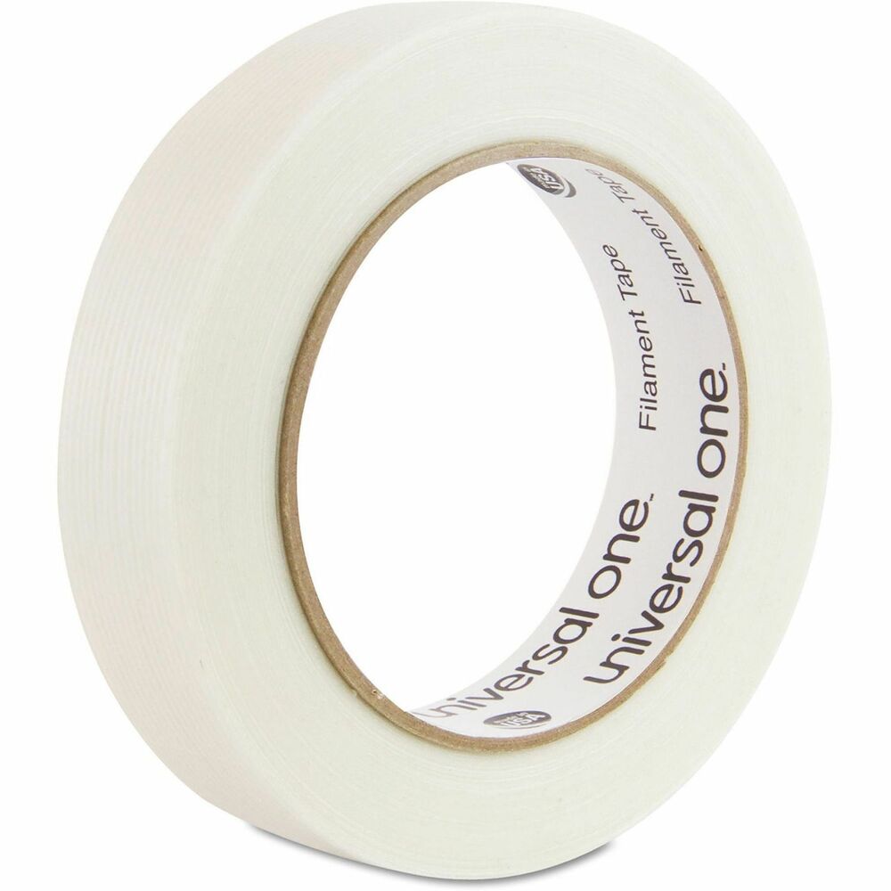 UNV31624 - This premium filament tape is best used for heavy-duty strapping and packaging where strength matters. The hot melt adhesive provides a strong lasting bond, making it ideal for demanding applications. High tensile strength provides superior durability. Clear film backing allows for easy identification of contents.